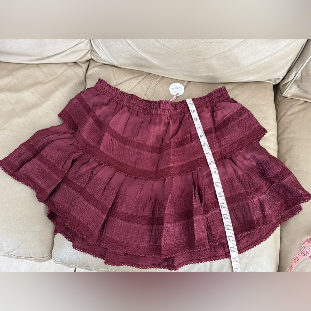 LOVESHACKFANCY RUFFLE MINI TIERED SKIRT OXBLOOD. Size XL. MSRP 275 - Picture 8 of 15